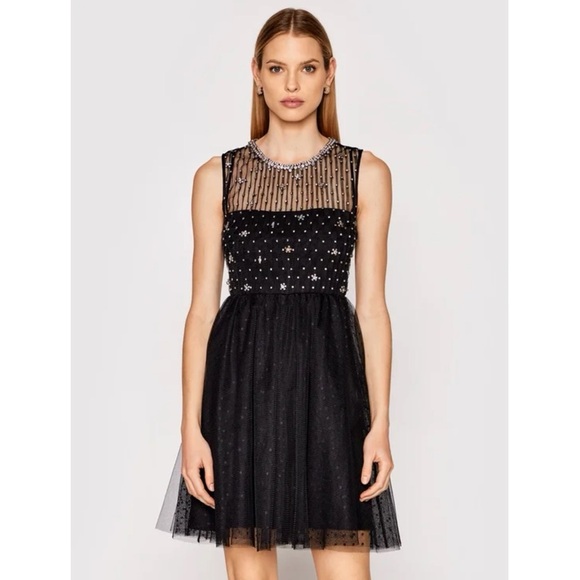 REDValentino Valentino Rhinestone-Embellished Black Tulle Mini Dress – Size 44 - Picture 2 of 16